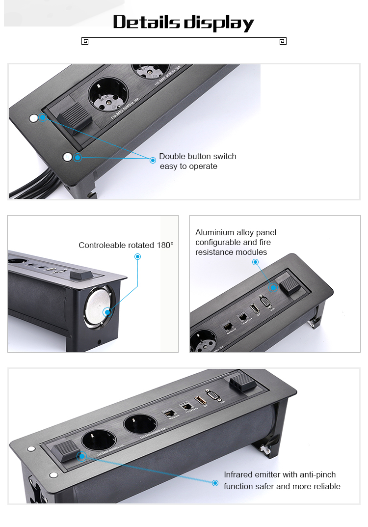 Electric Motorized Desk Flip Socket Meeting Table Power Outlet Plug