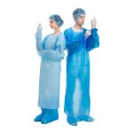 Plastic Disposable CPE Gown Blue Waterproof With Rubber Cuffs
