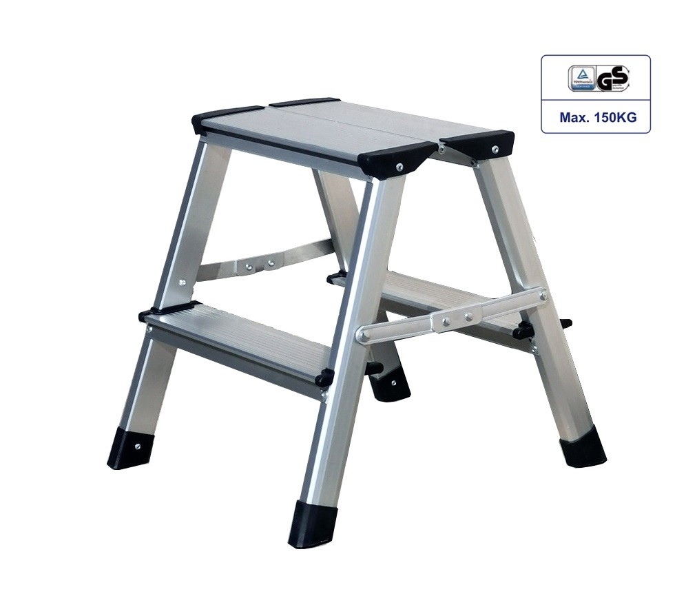 Silver Aluminum Platform Step Ladder 2x2 Step GS EN 131 Certificated