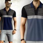 Summer men's lapel polo shirt spell color short sleeve loose casual T-shirt