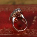 Vintage Sterling Silver Ring with Oval Red Cubic Zirconia and Marcasite