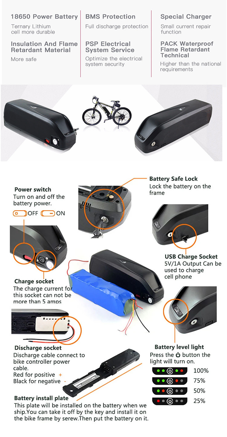 36V 48V Electric Vehicle Lithium Battery 15Ah 16Ah Customized 18650 Battery Pack