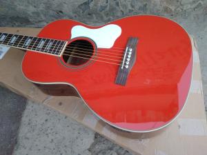 Quality acoustic guitar 00 solid spruce parlor acoustic guitar OOO body maroon color customize white pearl vintage guitar wholesale