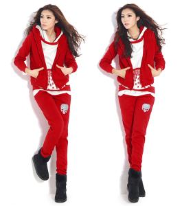 Quality Women / Ladies Hooded Sweatshirts Red Cotton Casual Hoodies Set wholesale