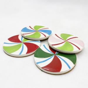 Quality Ceramic Tile Craft Drink Coaster Glaze Candy Pattern Printed Cup Insulation Pad wholesale