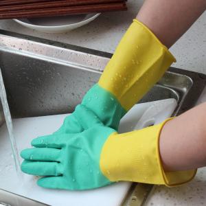 Quality Bi-Color Natural Latex Cleaning Kitchen Rubber Gloves For Household Dishwashing wholesale