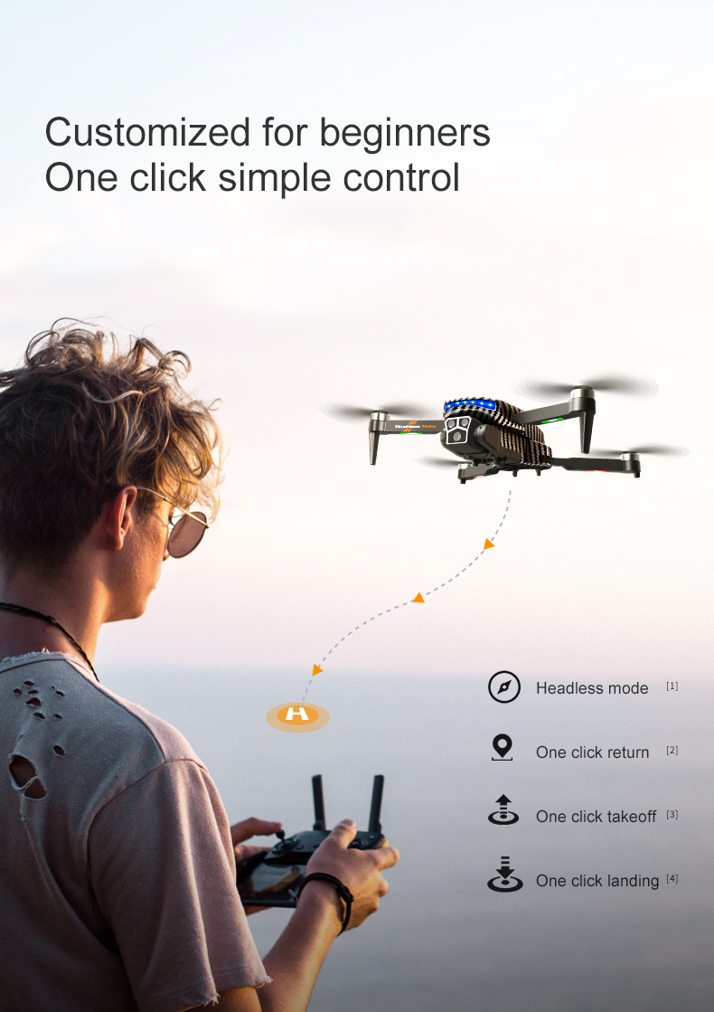 12mins Flight Time Hand Control Carbon Fiber Black Drone with Optical Flow Altitude Hold and 4k 360 Degree Rolling Stunt