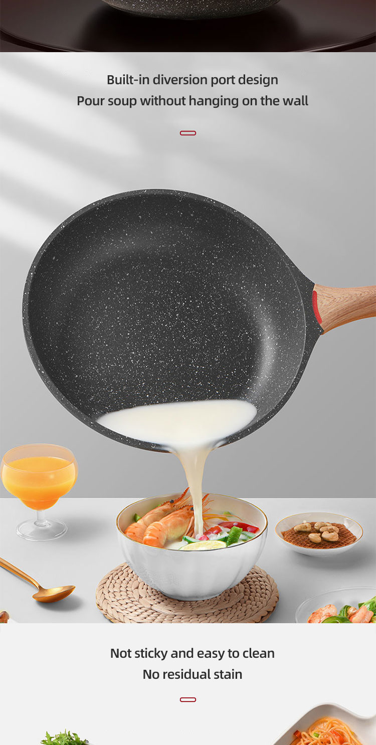 High Quality Cookware Cooking Pot Maifan Stone Flat Bottom Frypan Non Stick Induction Frying Pan