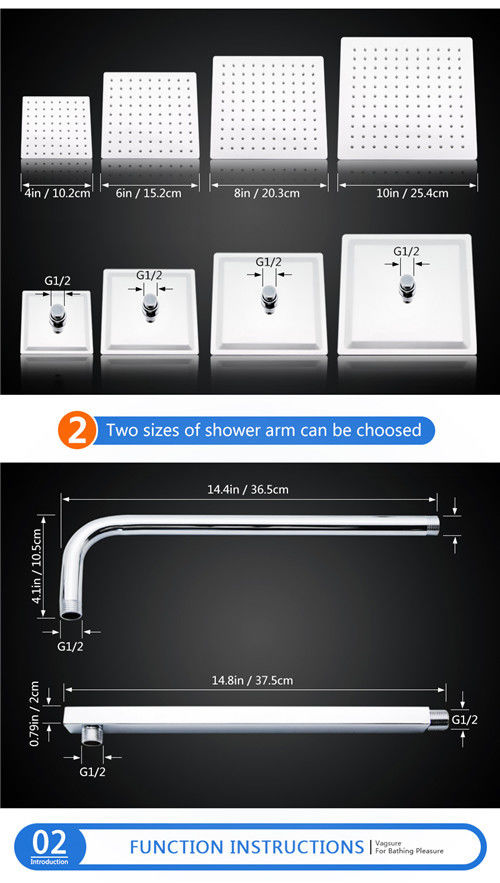 Ultra Thin Stainless Steel Shower Head , Square Rainfall Shower Head Angle Adjustable