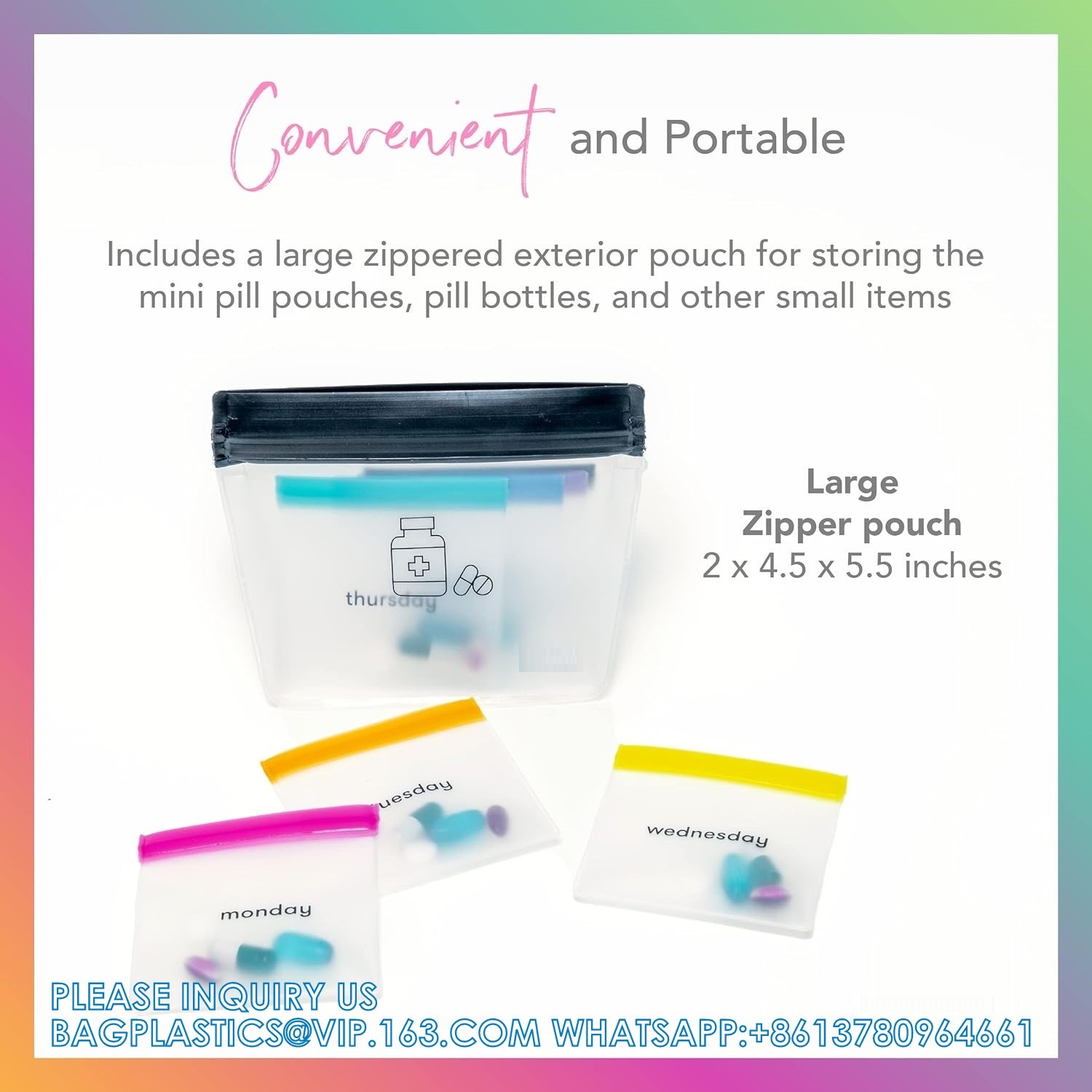 Pill Pouch Set, Zip Pill Organizers, Large Reusable Travel Pill Container, Color-Coded Medicine Bags, Organize