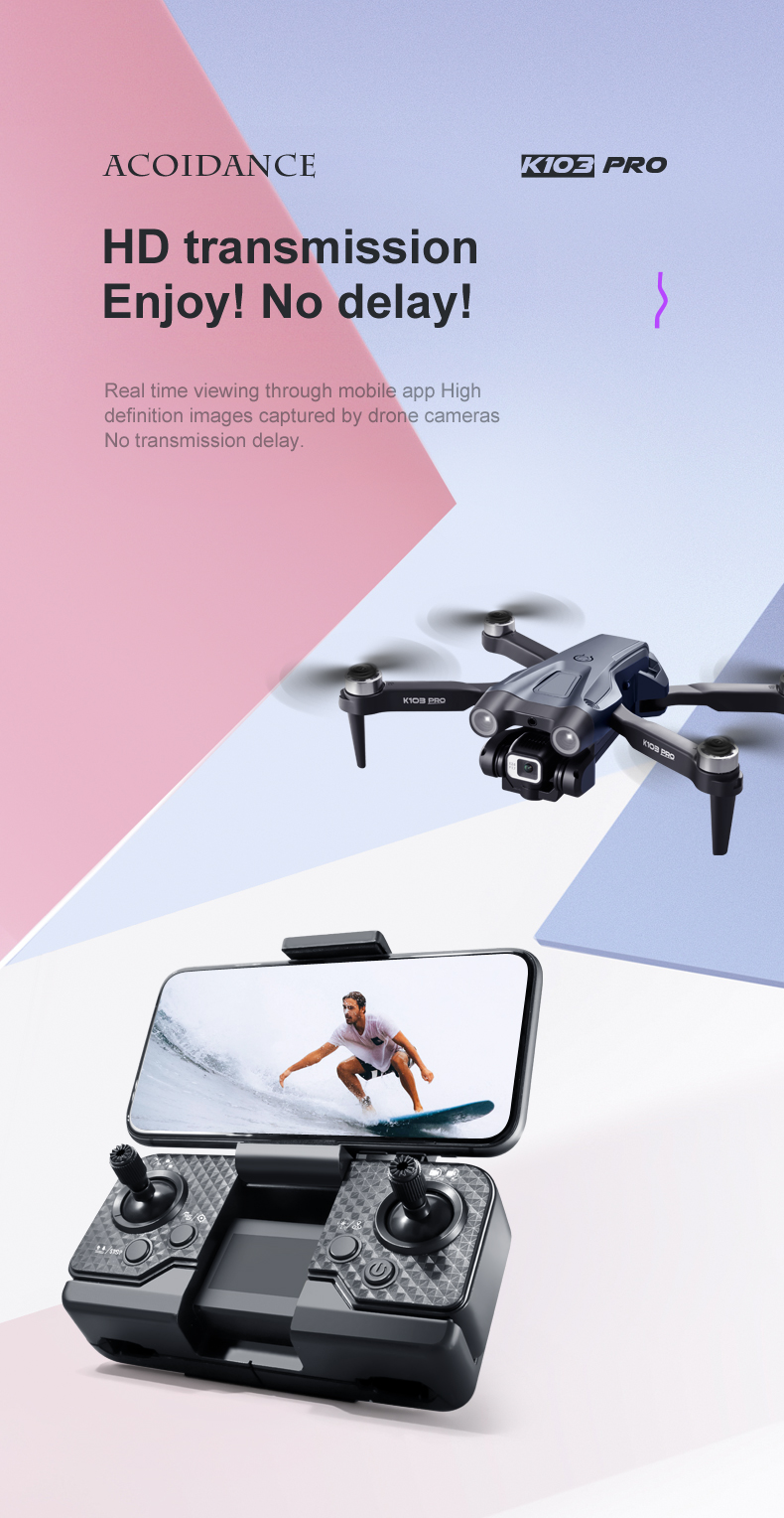 K103 Pro Aerial Drone 8k HD Camera GPS Obstacle Avoidance RC Helicopter FPV Wifi Professional Foldable Quadcopter Toy