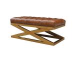 Living Furniture X Cross Leather Tufted Buttons Bench Vintage Leather Stool
