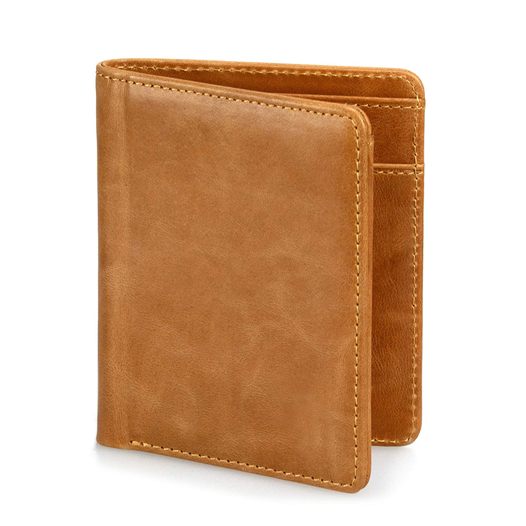 Minimalist Men's Genuine Leather Bifold Wallet with RFID Blocking of Custom Logo