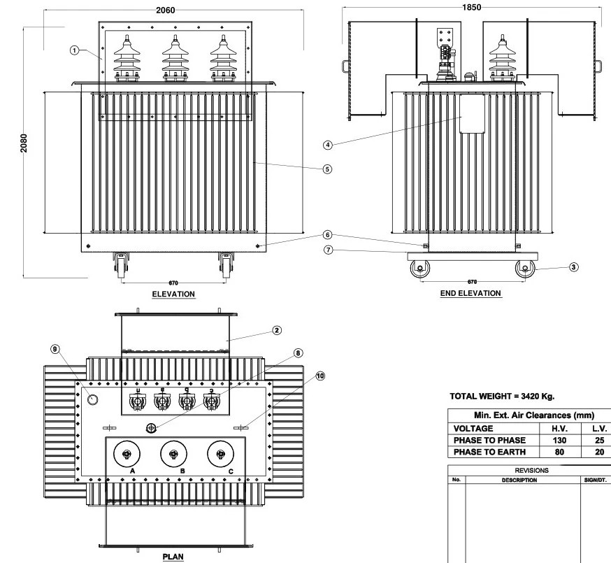11kV - 1250 KVA Oil Immersed Transformer Energy Saving Low Loss Economic