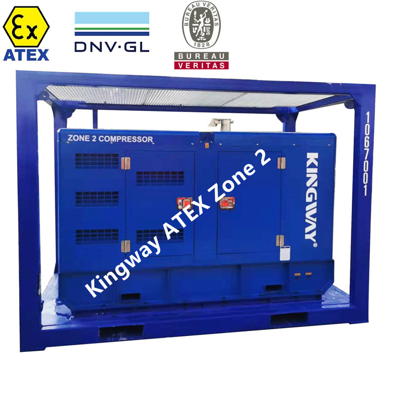 Atex Zone 1 Zone 2 Explosion Proof 375cfm air compressor with DNV2.7-1 lifting frame and flame arrestor for oil & gas fields