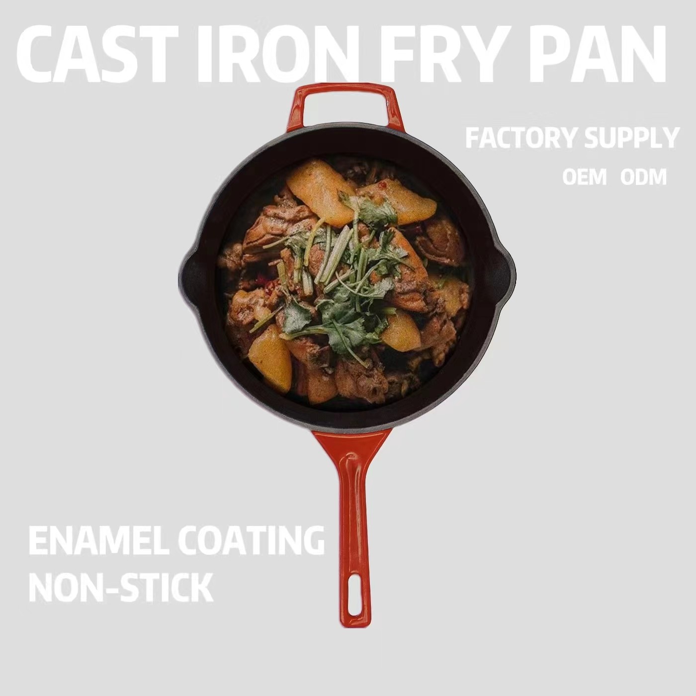 Non Stick Enameled Cast Iron Skillet Deep Fry Pan With Handles