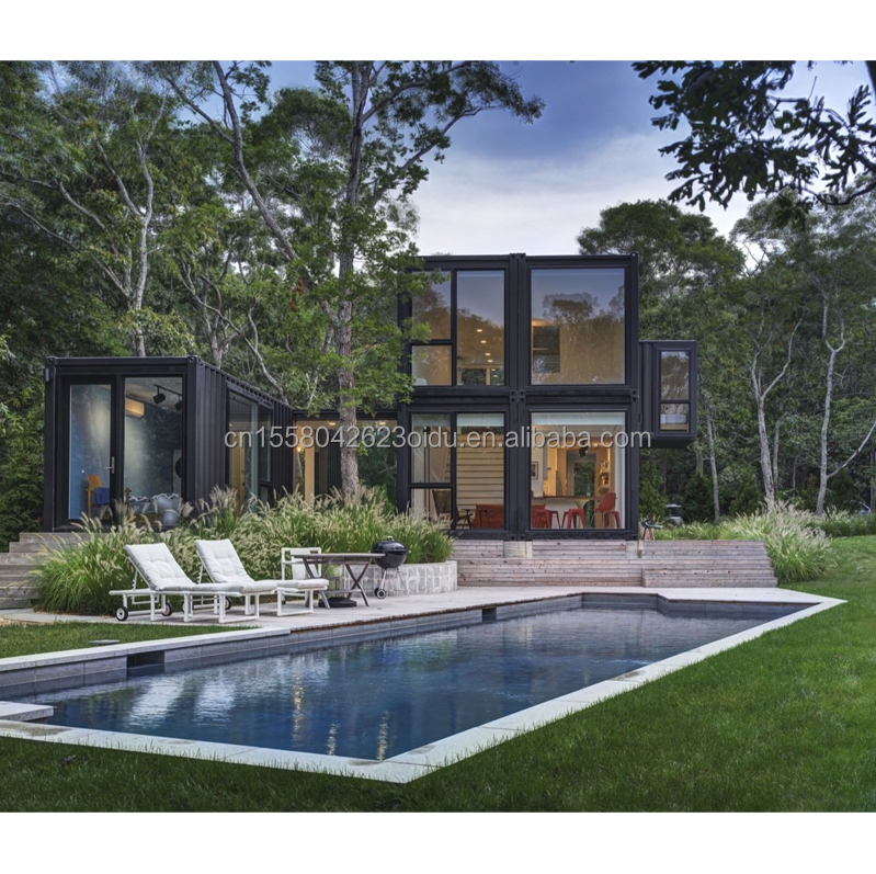 Residential 20ft Prefab Container House with Glass Wall Office Villa and Two-Storey Flat Pack Assembly