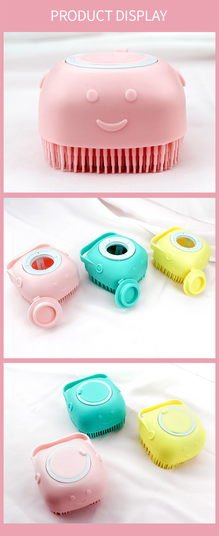 Blue Pink Shampoo Dispensing Brush Silicone Dog Bath Brush Custom