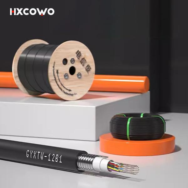 High Speed HXCOWO Aerial Single Mode GYXTW Outdoor 12Core G652D Tube HDPE Jacket