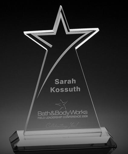 shooting star crystal award/top star crystal trophy/2d/3d laser engraving star