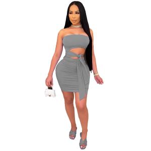 Quality Clothes Fashionable Pure Color Lace Strapless Skirt Set 2 Pieces wholesale