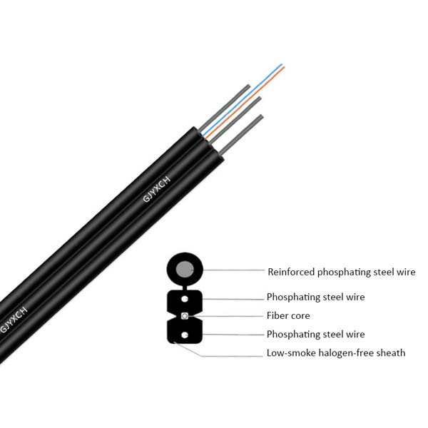 Bow Type Drop Cable Black OFC 2 Core FFTH PVC Jacket With Steel Wire
