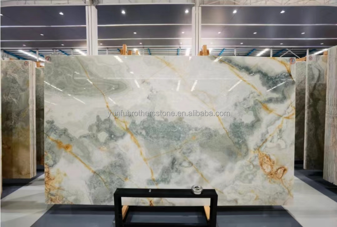 Modern Backlit Green Onyx Stone Slab 30mm Thickness for Graphic Living Room Jade Wall