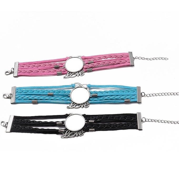 Unique Sublimation Blank Charm Braided Rope Bracelet Personalised Metal Sublimation Blanks