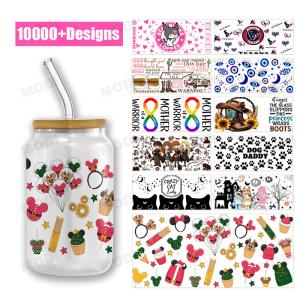 Quality Wholesale Custom Design Cartoon Theme 16oz Glass Can UVDTF Tumbler Sticker Decals UV DTF Cup Wrap Transfers wholesale