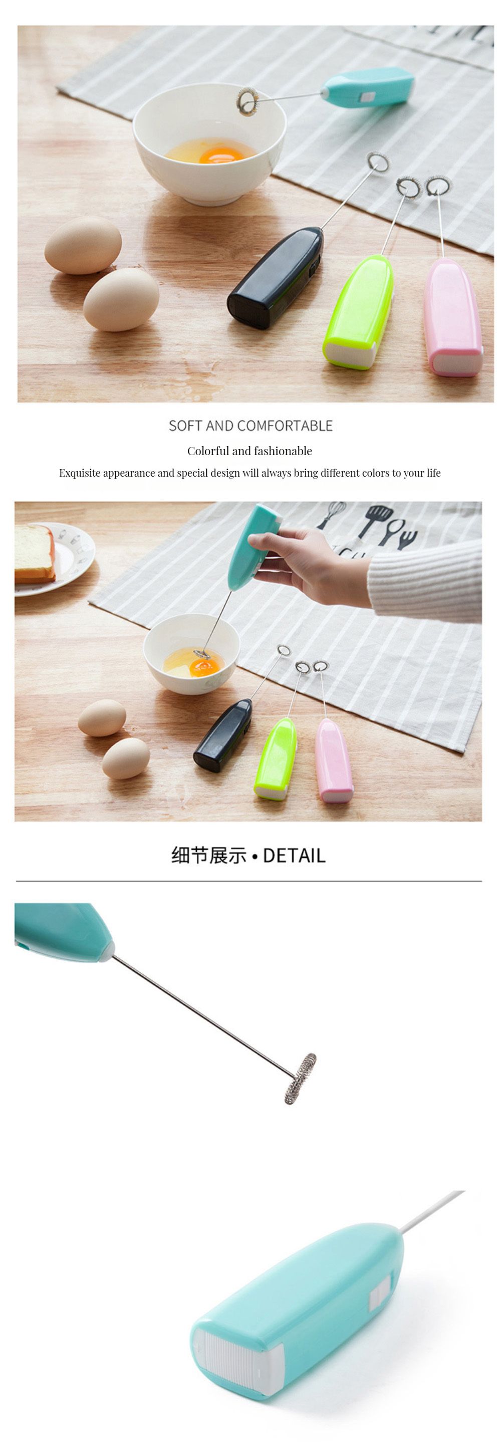 2024 Design Portable Mini Electric Egg Beater Stainless Steel Whisk for Milk Coffee Eggs