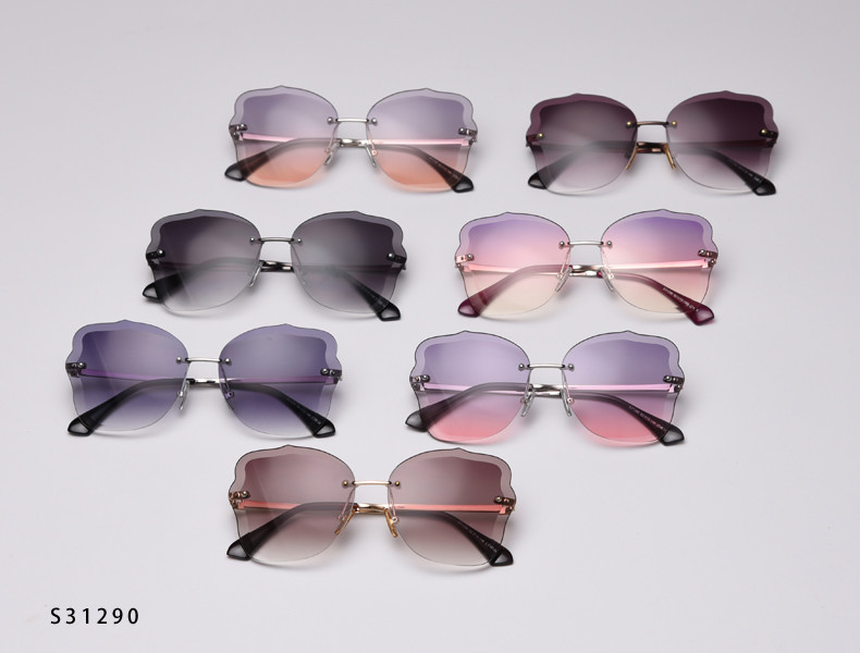 Rimless Gradient Lens Oversize Women 139mm Metal Frame Polarized Sunglasses
