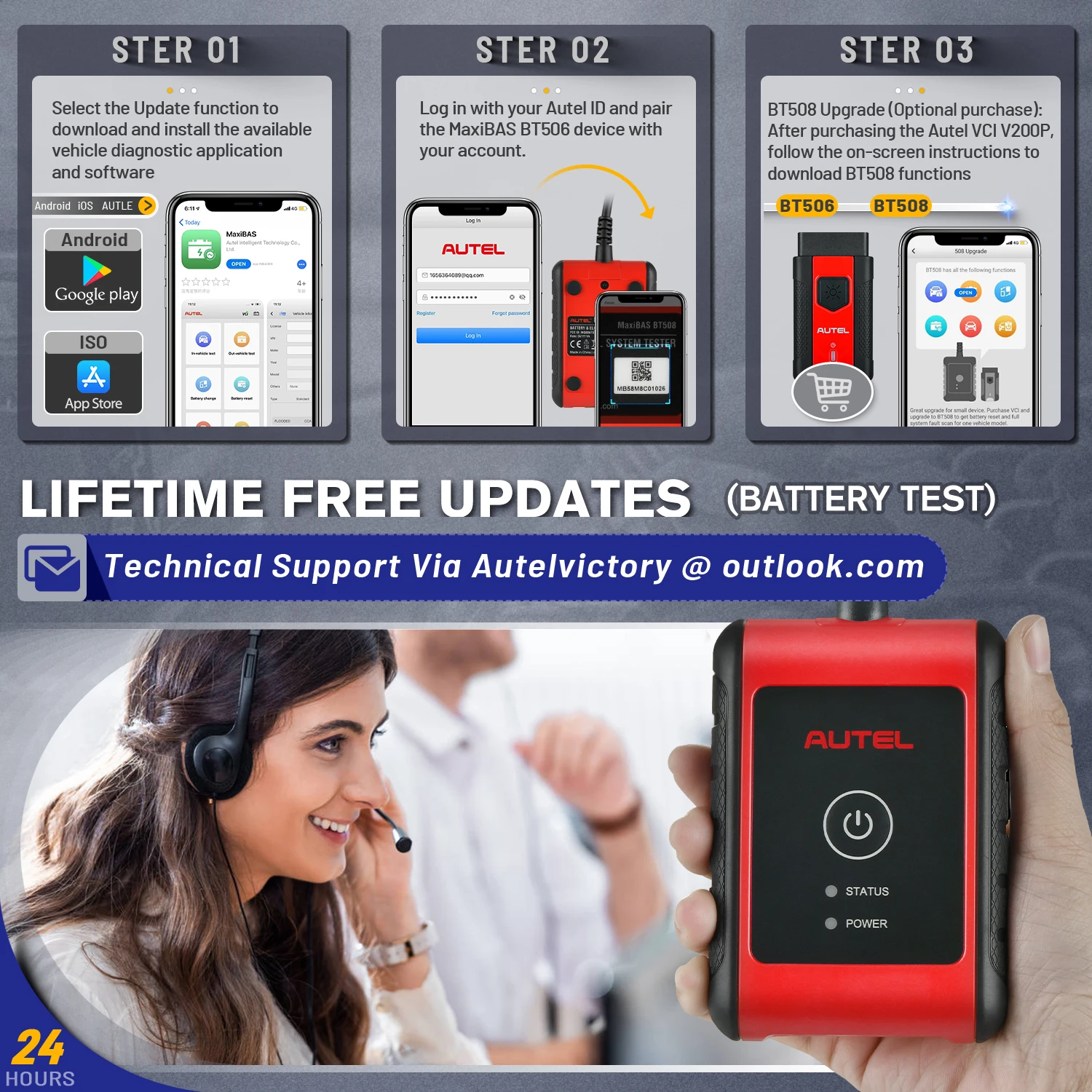 Autel MaxiBAS BT506 Battery Tester / Charging System Diagnostic Tool Compatible with CCA CA EN IEC DIN JIS M