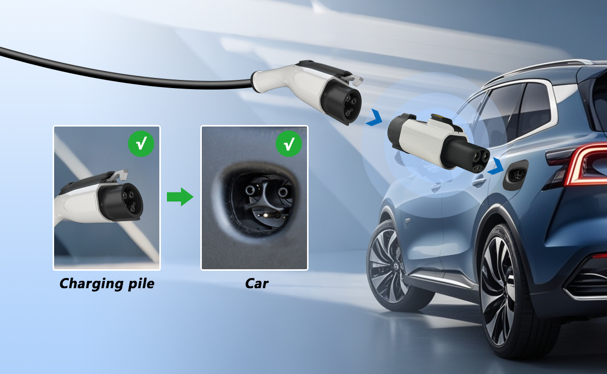 TYPE1 7KW 220V AC Portable EV Charger Adapter for NACS Tesla Car Charging Pile Black Color and AC50A Output Current