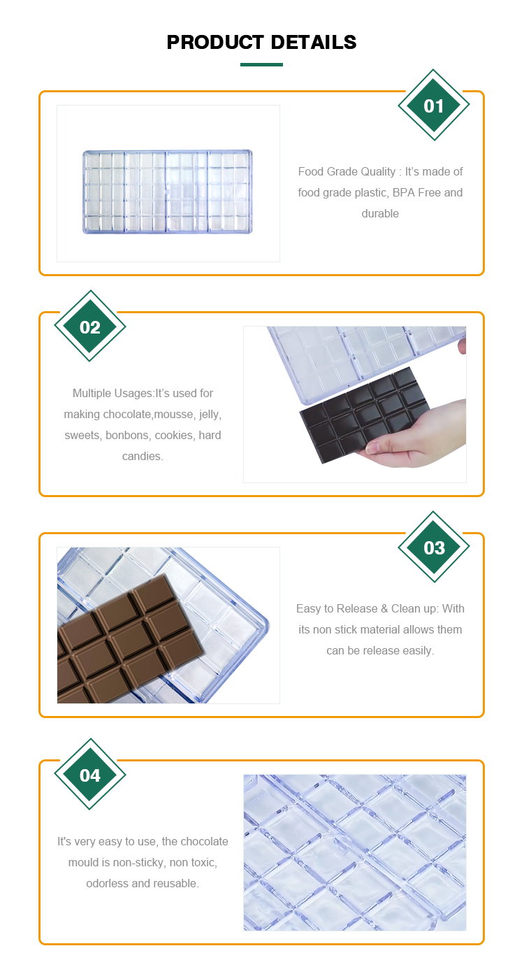 Handmade Custom Chocolate Molds Transparent Polycarbonate Chocolate Mold