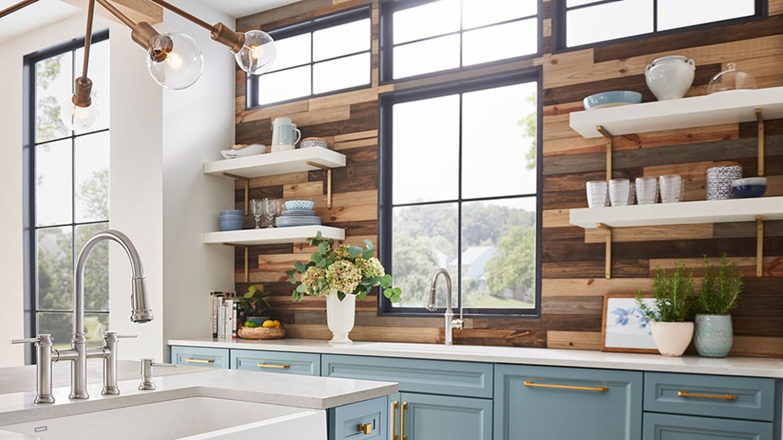 Trend Blue Shaker Style Kitchen Cabinets Solid Wood Furniture for Modular Kitchen