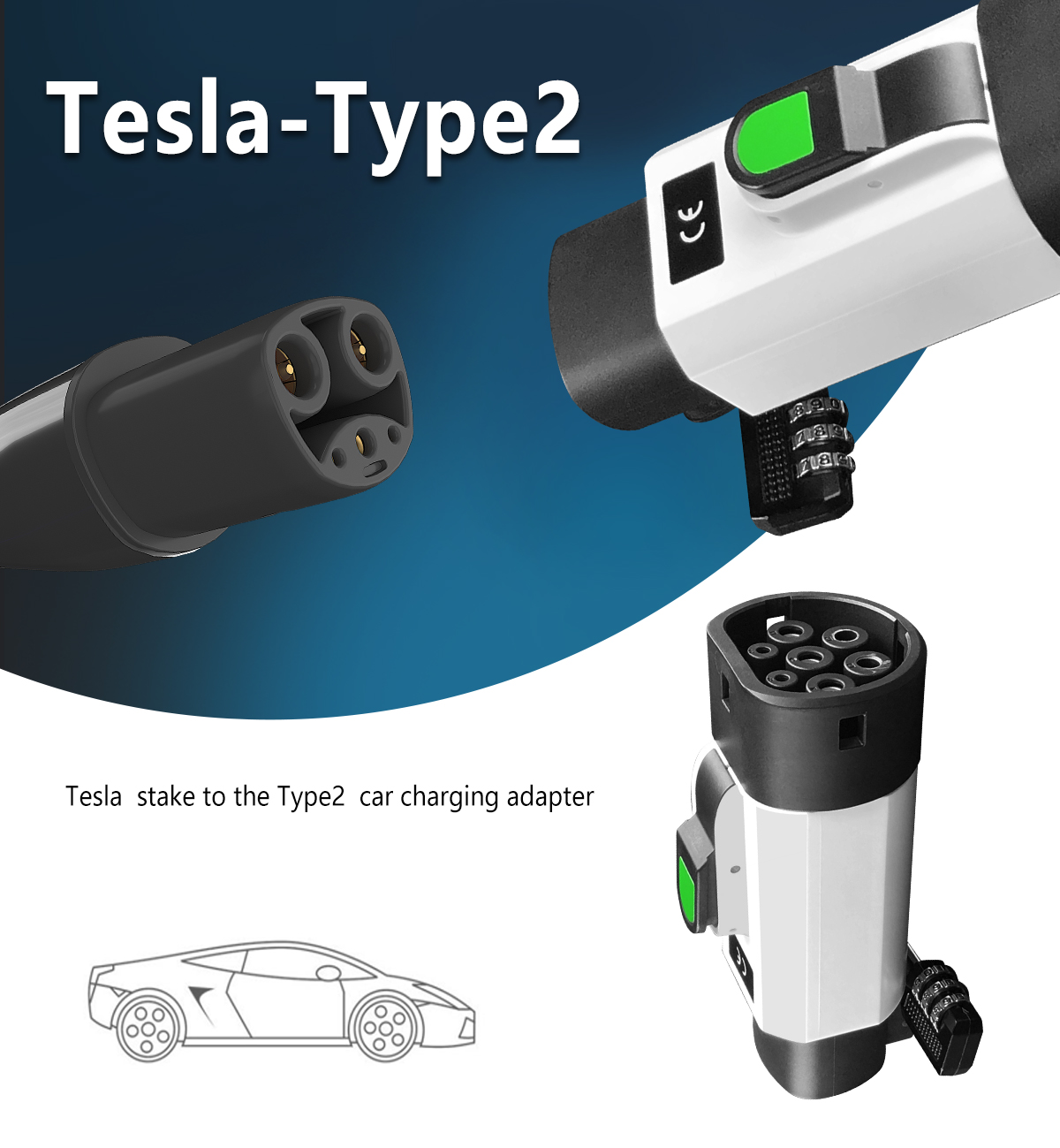 Rated voltage 220V Black NACS Condition 7KW 32A Tesla EV Charging Adapter for Type2 Inlet Electric Vehicles tesla