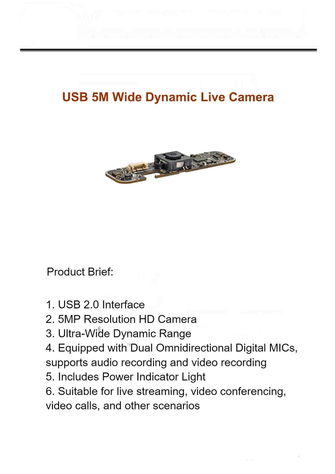 HK5M-H177AF Face Recognition Camera Module USB Driver-Free Industrial Camera EFL 4.35mm FOV 70°