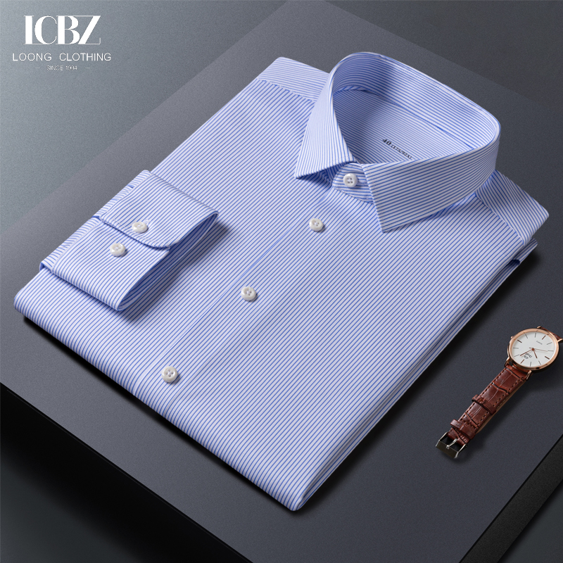 LCBZ Custom Embroidered Men's Shirts No Iron White Cotton Long Sleeve Business Attire