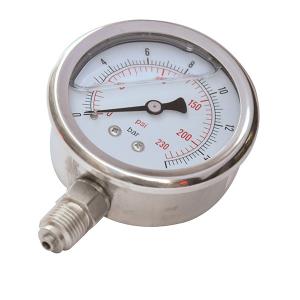 Quality 2-1/2 inch liuqid fillled Pressure Gauge, glycerine, silicone oil, stainless steel, 0-230 psi/bar, 1/4 BSP lower mount, wholesale