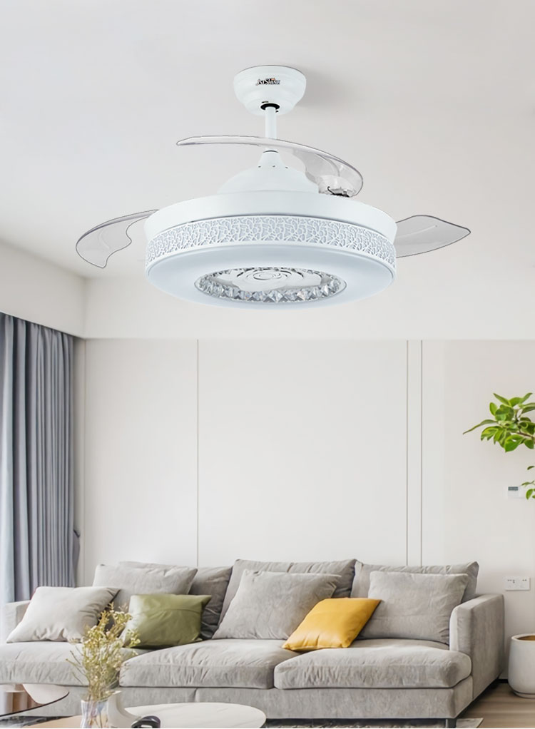 Antique Style LED Ceiling Fan High Speed White Retractable Blades with Remote Control