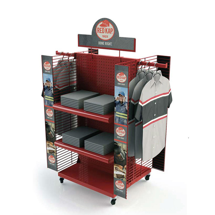 Three Sided Retail Clothing Rack Free Standing Metal Rack Backpack Display Rack