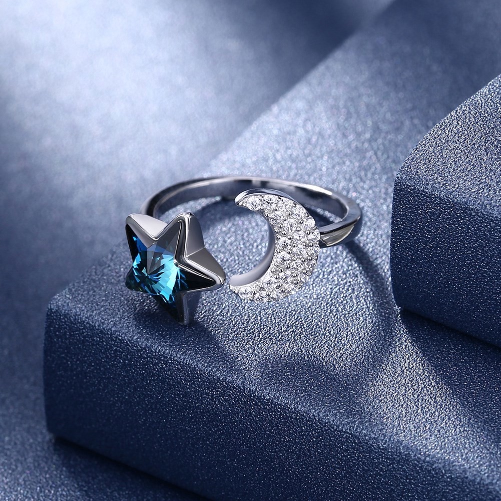 11mm 0.04oz Moon And Star Ring 5A Cubic Zirconia 925 Sterling Silver Rings