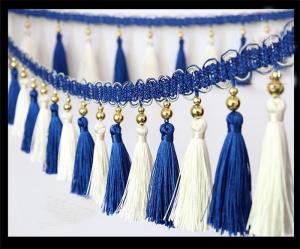Quality Home textiles OEM handmade pompon ball chain beaded trimmings tassels fringes for curtain wholesale
