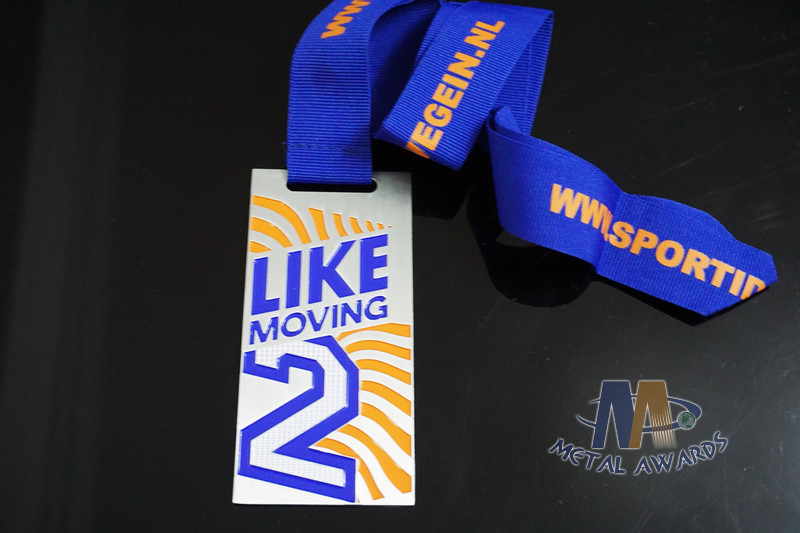 Like Moving 2 Logo Custom Award Medals With Black Ribbon Yellow Printed Color