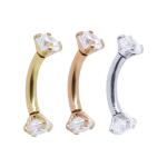 Double Zircon Gems Men'S Eyebrow Piercing Jewelry Gold 16G 6mm