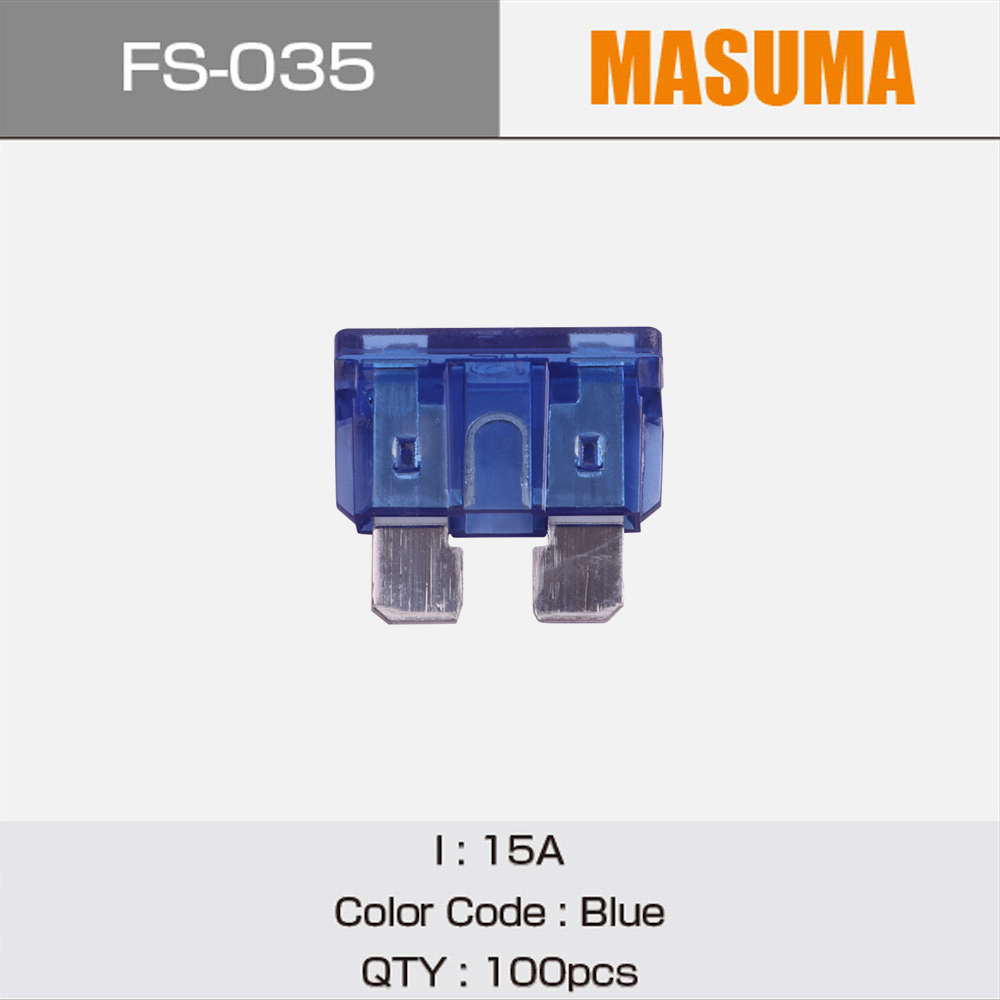 MASUMA Truck Mini Fuses flag standard 15A Blue 100 pcs FS-035 7.3*7.3*4.7cm 98200-31500