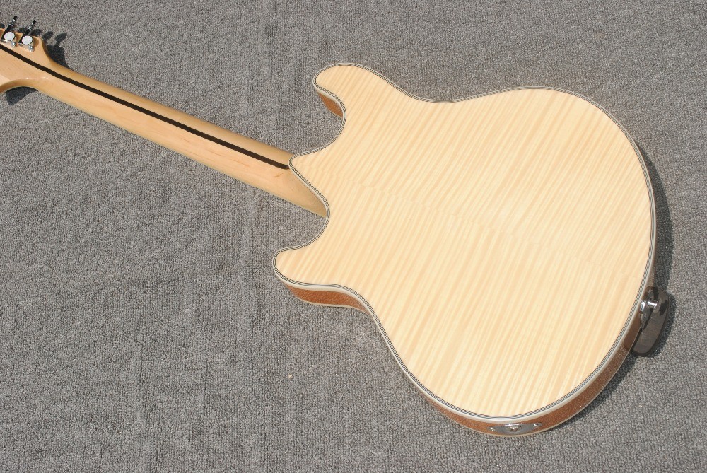 High-grade customized jazz six-string electric guitar, double f-hole half-hollow electric guitar, wood color