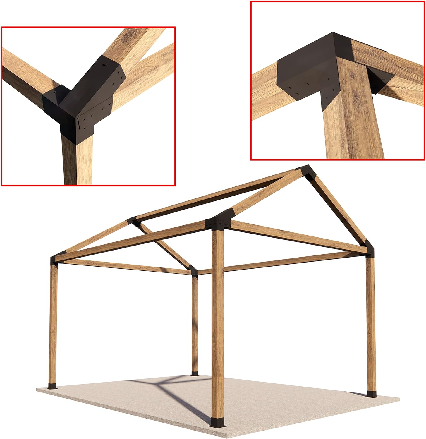 Slanted Roof Pergola DIY Bracket Kit for Iron Wood Beams and Durable Steel Support
