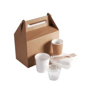 China Brown Take Out Recycled Paper Food Bags Embossing Printing With Handle on sale