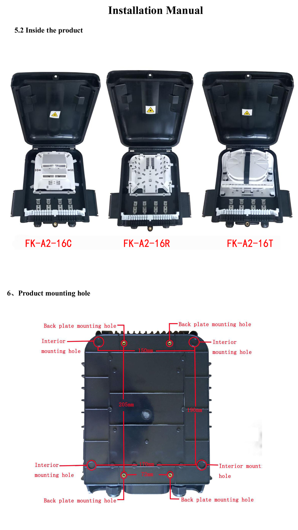 Outdoor Waterproof Black Fiber Optical Fat Ftth Splitter Box Distribution 16 Core